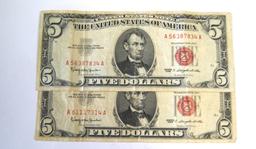 LOT OF 2 $5 RED NOTES