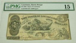 1862 PMG GRADED STATE OF LOUISIANA $5.00 OBSOLETE NOTE