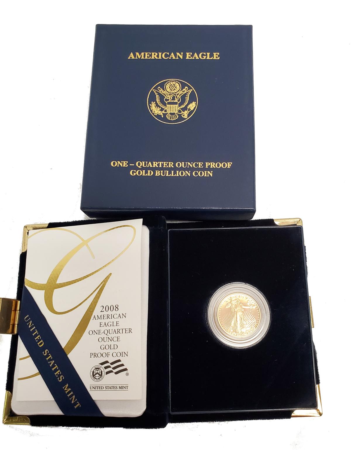 2008 West Point Mint 1/4 Oz American Eagle Gold Proof Coin In Case W/ Papers