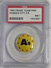 PSA 7 NEAR MINT 1969 CRANE TEAM PINS KANSAS CITY A's