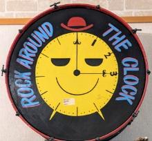 VINTAGE DRUM  PAINTED WITH ROCK AROUND THE CLOCK