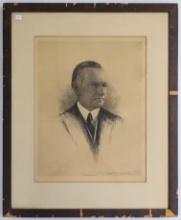 RARE U.S. PRESIDENT CALVIN COOLIDGE SIGNED COPPER ENGRAVING