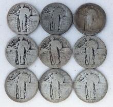 9 WEAKER DATE & CULL STANDING LIBERTY SILVER QUARTERS