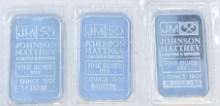 3X MONEY JOHNSON MATTHEY .999 PURE SILVER BARS