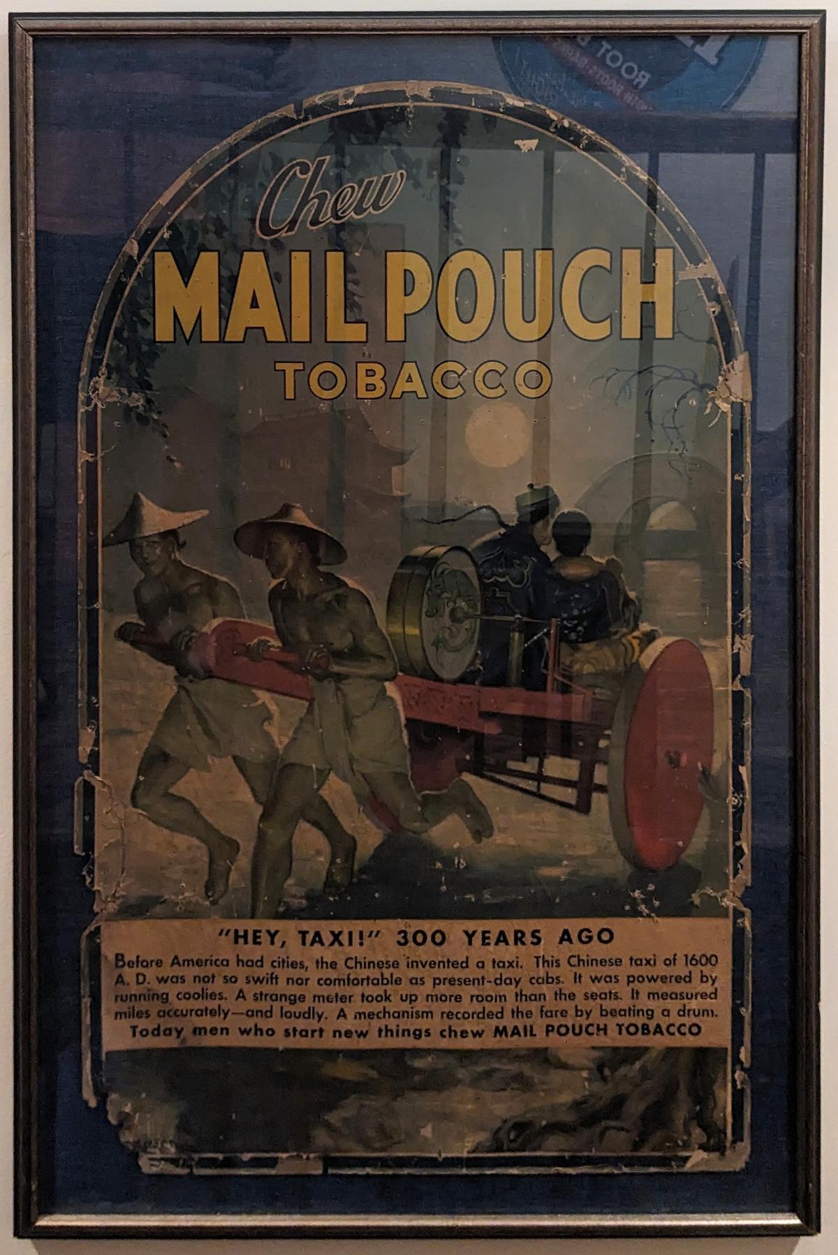 RARE FRAMED ANTIQUE MAIL POUCH TOBACCO ADVERTISEMENT 38" BY 25"