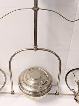 1890'S DOUBLE HANGING OIL LAMPS (MISSING GLOBES)
