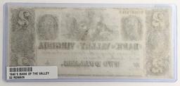 RARE 1840's $2.00 CANAL BANK UNUSED NOTE