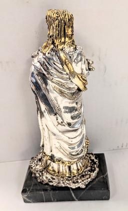 STERLING SILVER .925 RELIGIOUS STATUE OF JESUS ON MARBLE BASE TOTAL WEIGHT 20.285 OUNCES