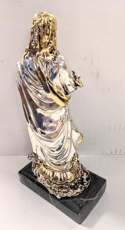 STERLING SILVER .925 RELIGIOUS STATUE OF JESUS ON MARBLE BASE TOTAL WEIGHT 20.285 OUNCES