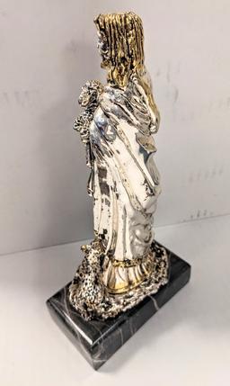 STERLING SILVER .925 RELIGIOUS STATUE OF JESUS ON MARBLE BASE TOTAL WEIGHT 20.285 OUNCES