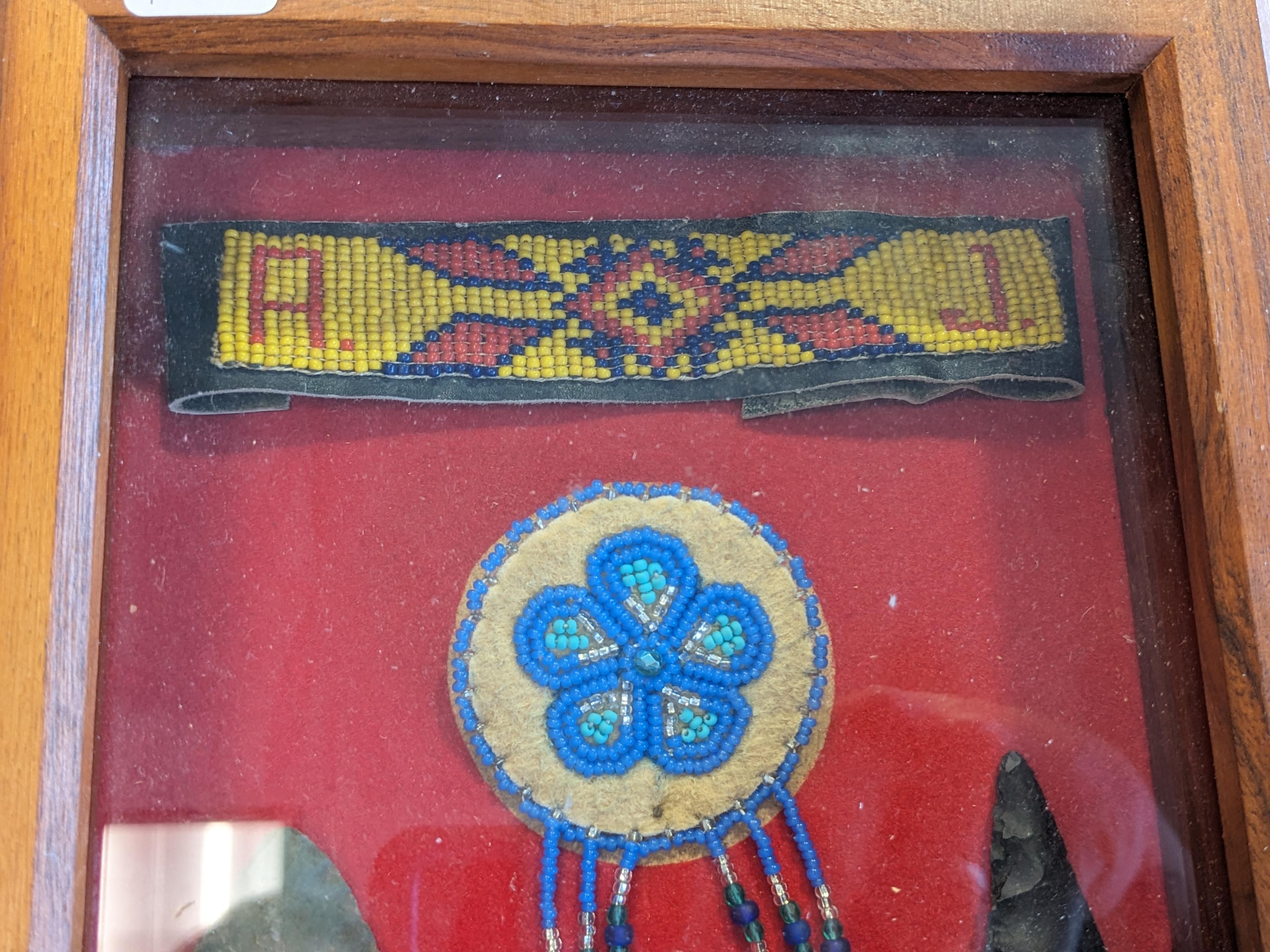 FRAMED NATIVE AMERICAN POINTS & BEADED ITEMS (LOCAL VA. ESTATE)