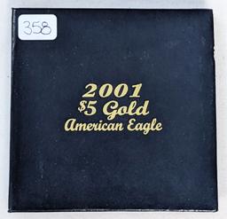 UNC 2001 US AMERICAN EAGLE $5.00 .999 1/10th OUNCE GOLD PIECE IN CASE