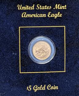 UNC 2001 US AMERICAN EAGLE $5.00 .999 1/10th OUNCE GOLD PIECE IN CASE