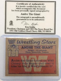 ANDRE THE GIANT SIGNED CARD FROM 1987 W/ COA & STAMP