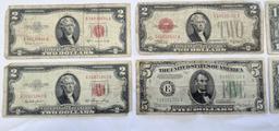 20X $1, $2 & $5 NOTES 9 SILVER CERTIFICATES, 5 1953 & 4 1928 RED SEAL NOTES, $5 1934 NOTE