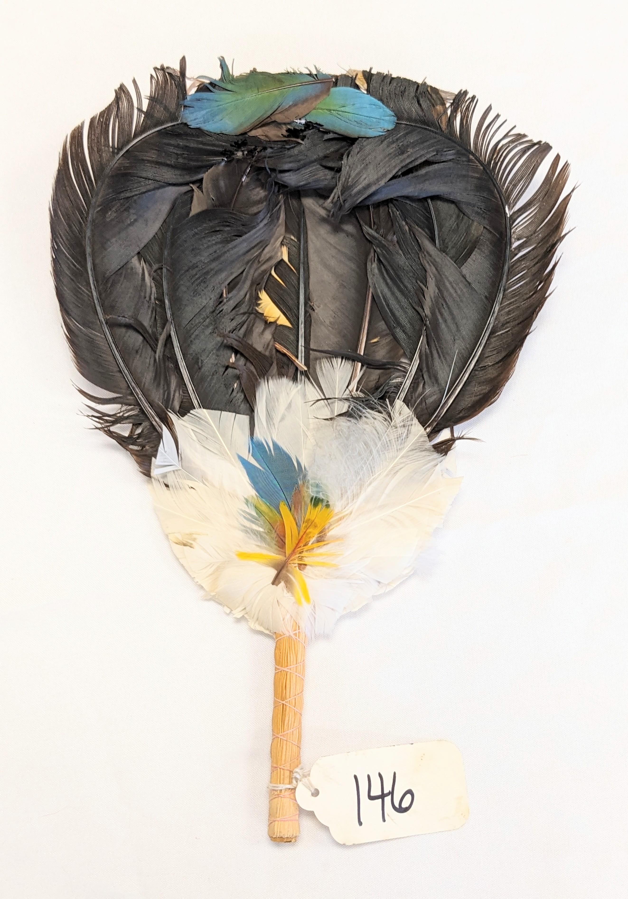 HAND MADE NATIVE AMERICAN DECORATED FEATHER FAN