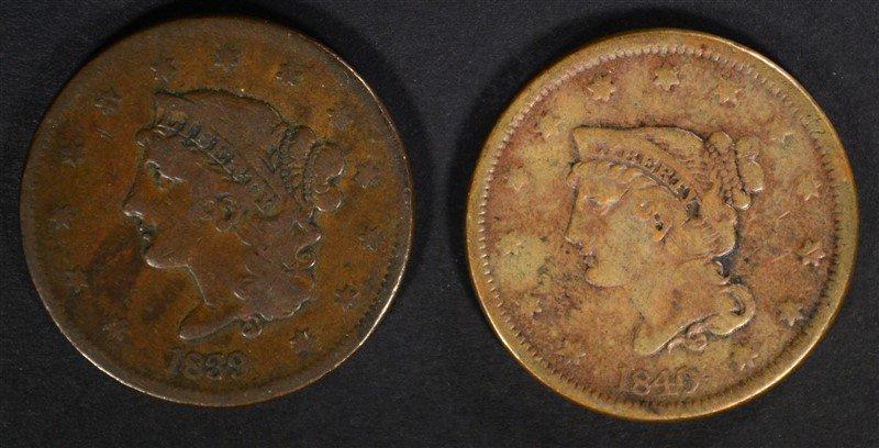 1839 LARGE CENT VG & 1840 LARGE CENT FINE