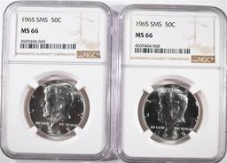 2-1965 SMS KENNEDY HALF DOLLARS, NGC MS-66