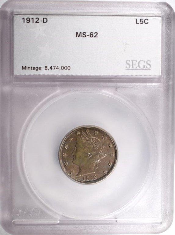 1912-D LIBERTY NICKEL, SEGS BU