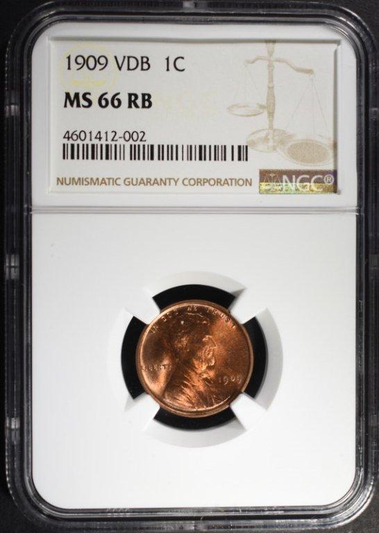 1909 VDB LINCOLN CENT, NGC MS-66 RB