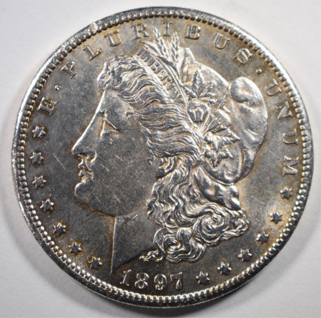 1897-S MORGAN DOLLAR, AU/BU scratches rev