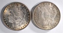 1881-S & 1884- MORGAN SILVER DOLLARS, CH BU