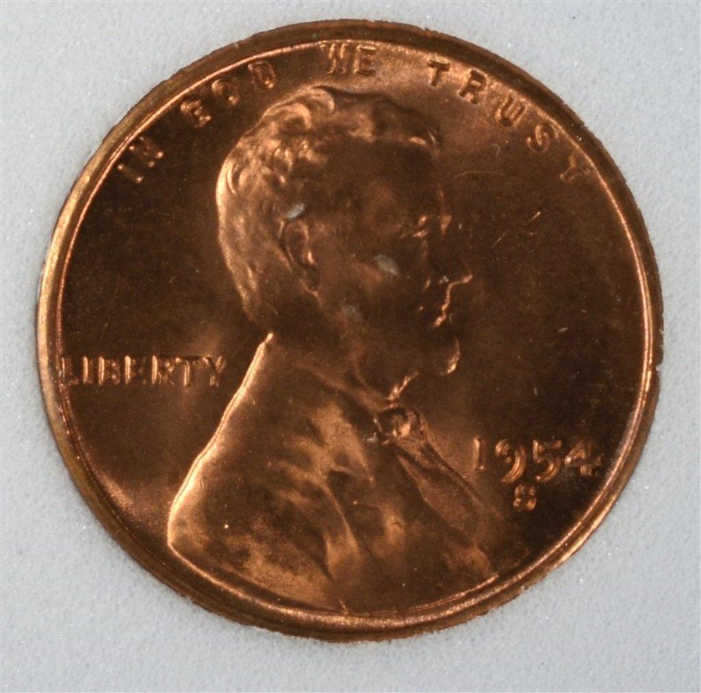 1954-S LINCOLN CENT, ENG SUPER GEM BU RED