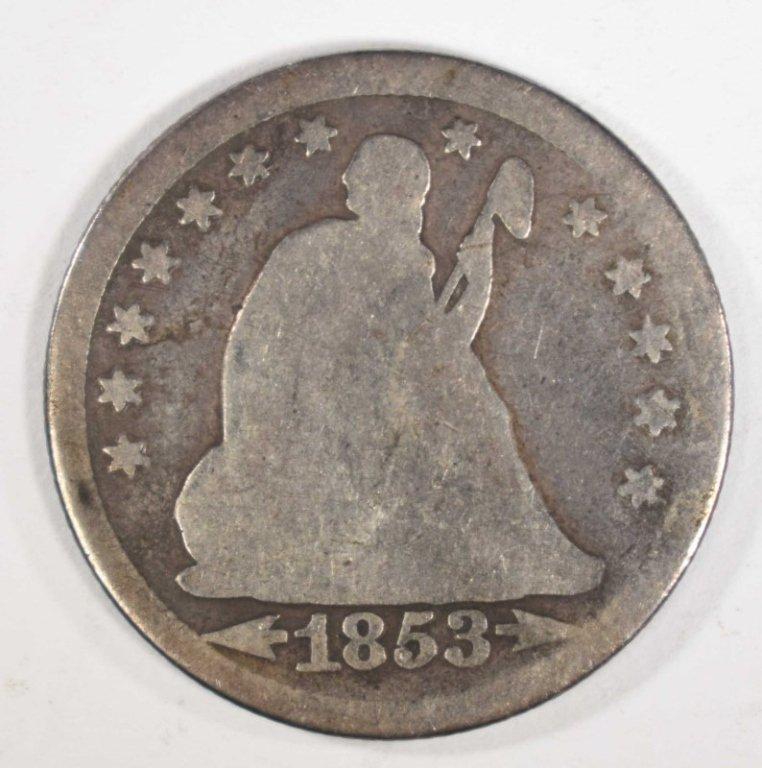 1853-O ARROWS & RAYS SEATED QUARTER