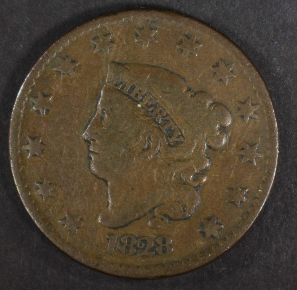 1828 LARGE CENT, VG+