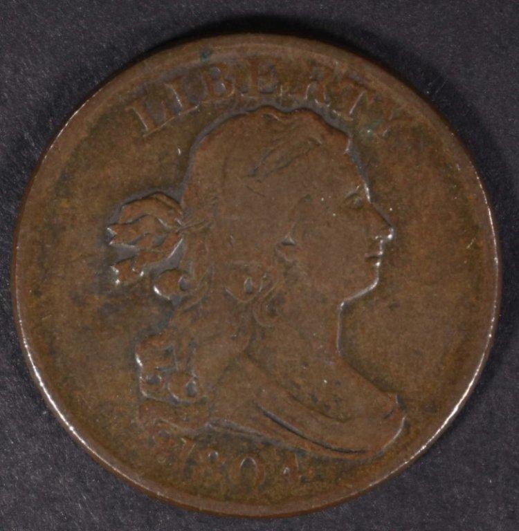 1804 DRAPED BUST HALF CENT PLAIN 4 NO STEMS, VF