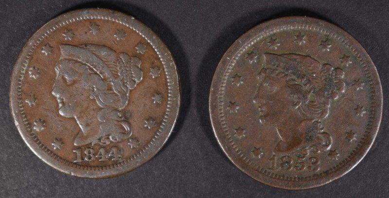 1844 FINE & 1853 VF LARGE CENTS