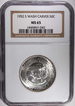 1952-S WASHINGTON/CARVER HALF, NGC MS-65 GEM