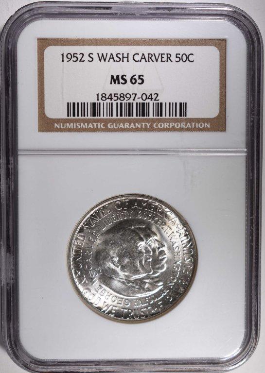 1952-S WASHINGTON/CARVER HALF, NGC MS-65 GEM