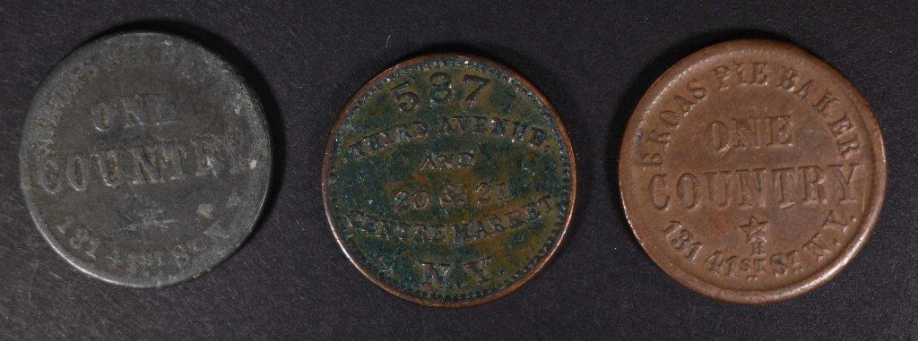 3-CIVIL WAR STORE CARD TOKENS-ALL FROM N.Y.