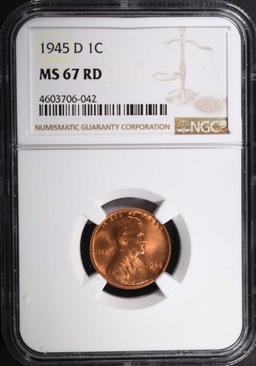 1945-D LINCOLN CENT, NGC MS-67 RED