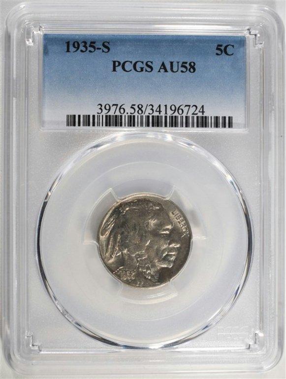 1935-S BUFFALO NICKEL, PCGS AU-58