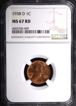 1938-D LINCOLN CENT, NGC MS-67 RED