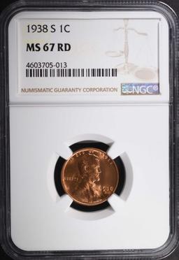 1938-S LINCOLN CENT, NGC MS-67 RED