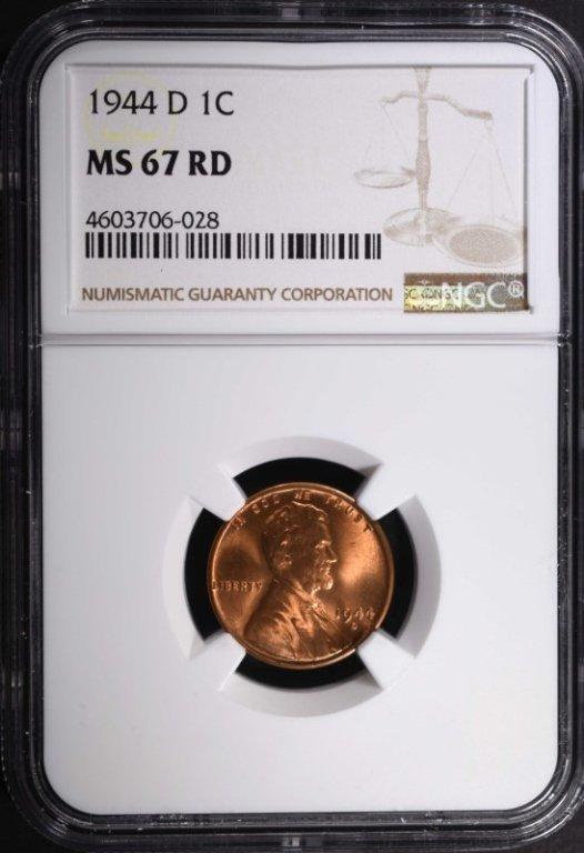 1944-D LINCOLN CENT, NGC MS-67 RED