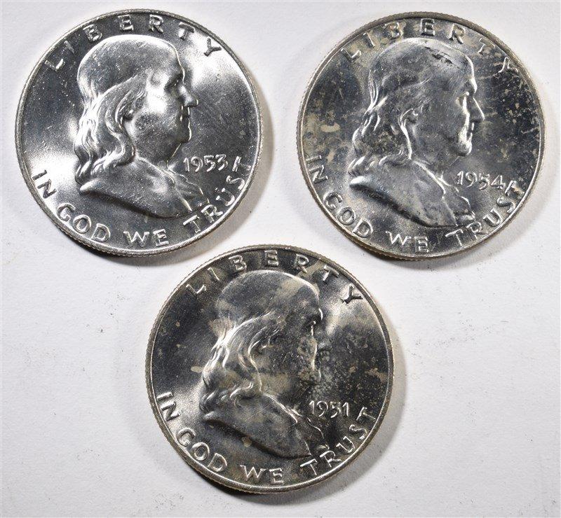 1951-D, 53-D & 54-D GEM BU FRANKLIN HALF DOLLARS