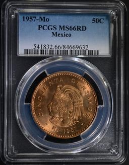 1957 Mo MEXICO 50 CENTAVOS, PCGS MS-66 RED