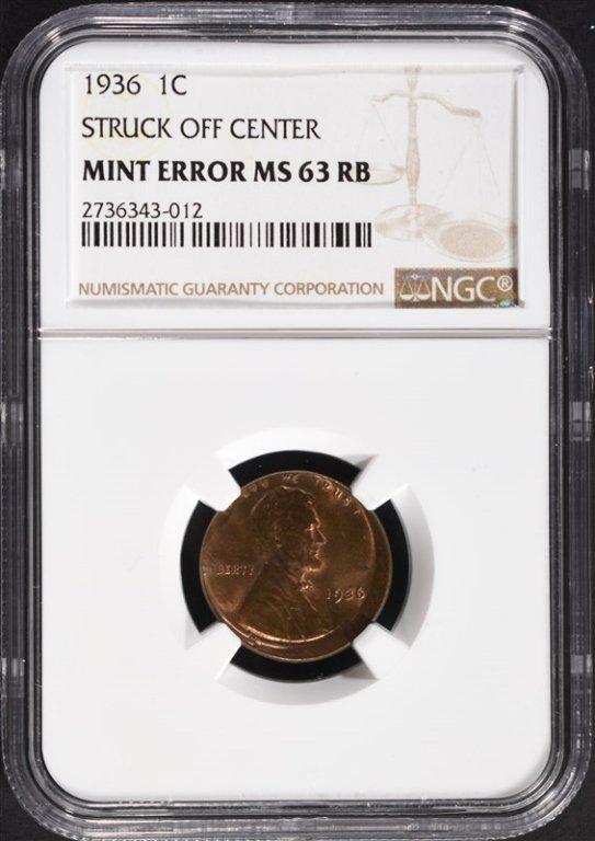 1936 MINT ERROR, NGC MS-63 RB