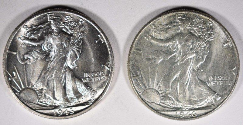 1943-S & 46 WALKING LIBERTY HALF DOLLARS, CH BU