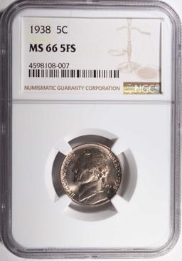 1938 JEFFERSON NICKEL, NGC MS-66 FULL STEPS