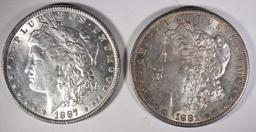 1881-S & 1887 MORGAN SILVER DOLLARS, CH BU