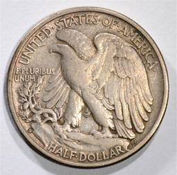 1938-D WALKING LIBERTY HALF DOLLAR, XF KEY COIN