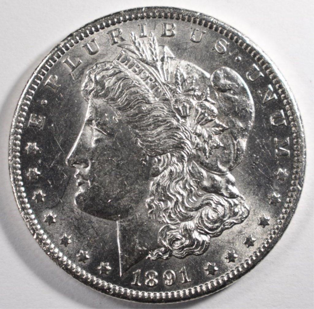 1891-CC MORGAN SILVER DOLLAR, CH BU+ -KEY DATE