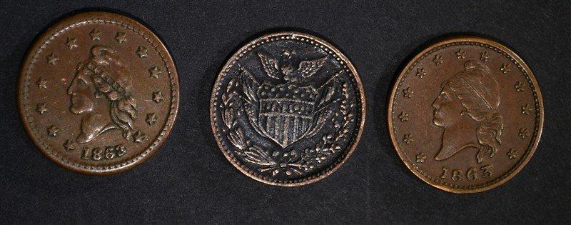 3-PATRIOTIC CIVIL WAR TOKENS