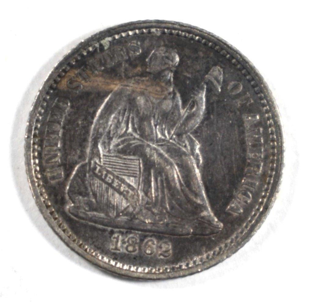 1862 SEATED HALF DIME AU/NC