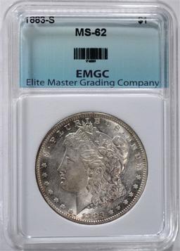 1883-S MORGAN SILVER DOLLAR, EMGC CH BU